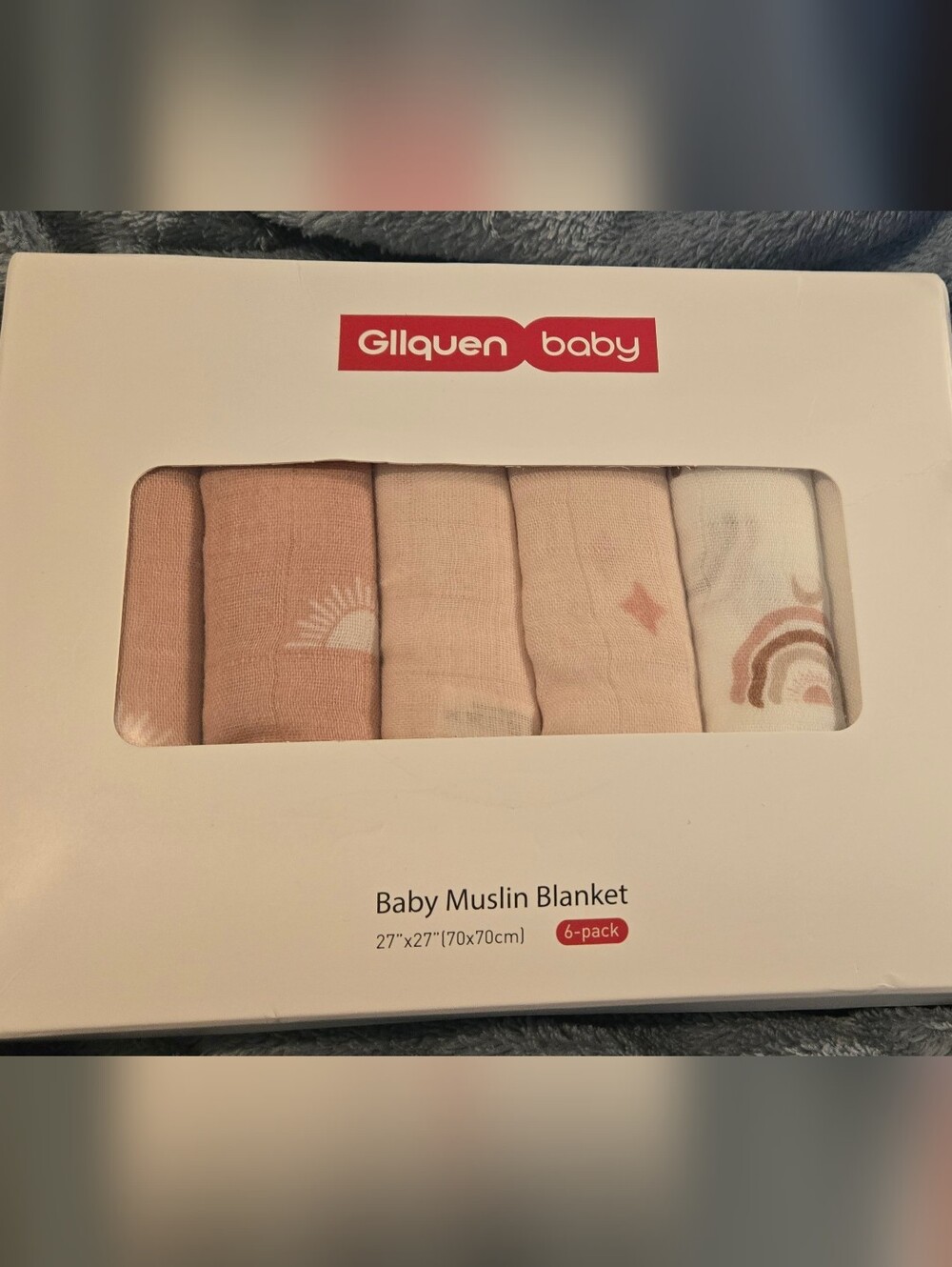 NEW GLLQUEN Baby Boy Girl Muslin Blankets-6 Pack~Gender Neutral Sun Rainbow Moon